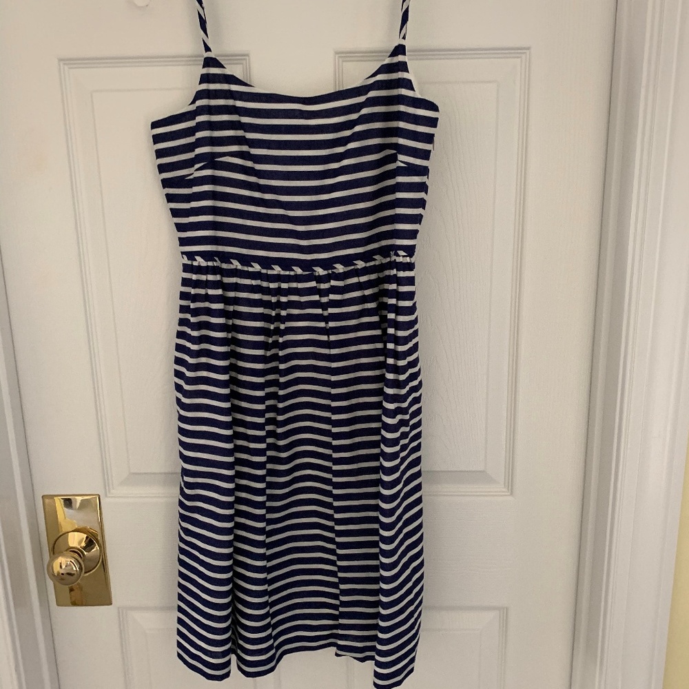 J.Crew midi blue and white striped dress